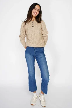 C&Jo Pulls|Pull en Cachemire mélangé col boutonné désert