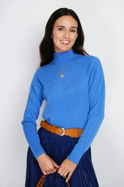 Assuili Pulls|Pull en Cachemire mélangé col montant azur