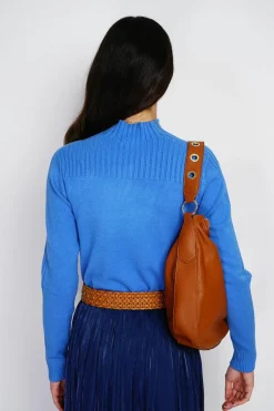 Assuili Pulls|Pull en Cachemire mélangé col montant azur