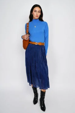 Assuili Pulls|Pull en Cachemire mélangé col montant azur