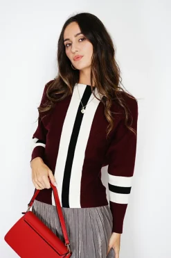 Assuili Pulls|Pull en Cachemire mélangé ras du cou bordeaux