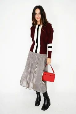 Assuili Pulls|Pull en Cachemire mélangé ras du cou bordeaux