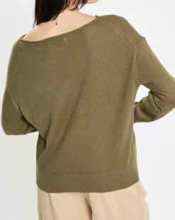 Marc O'Polo Pulls|Pull en Coton & Lin Col Bateau kaki