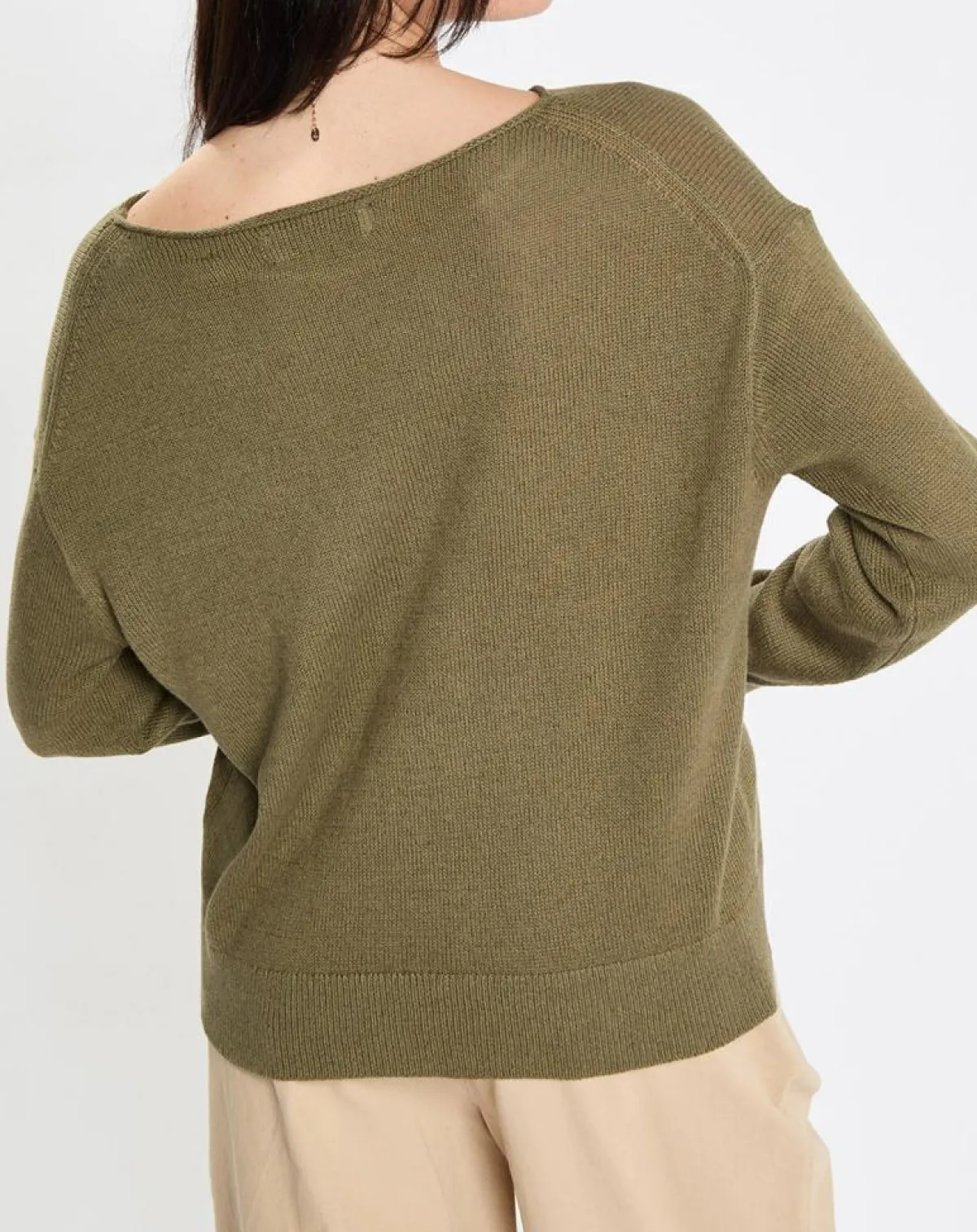 Marc O'Polo Pulls|Pull en Coton & Lin Col Bateau kaki