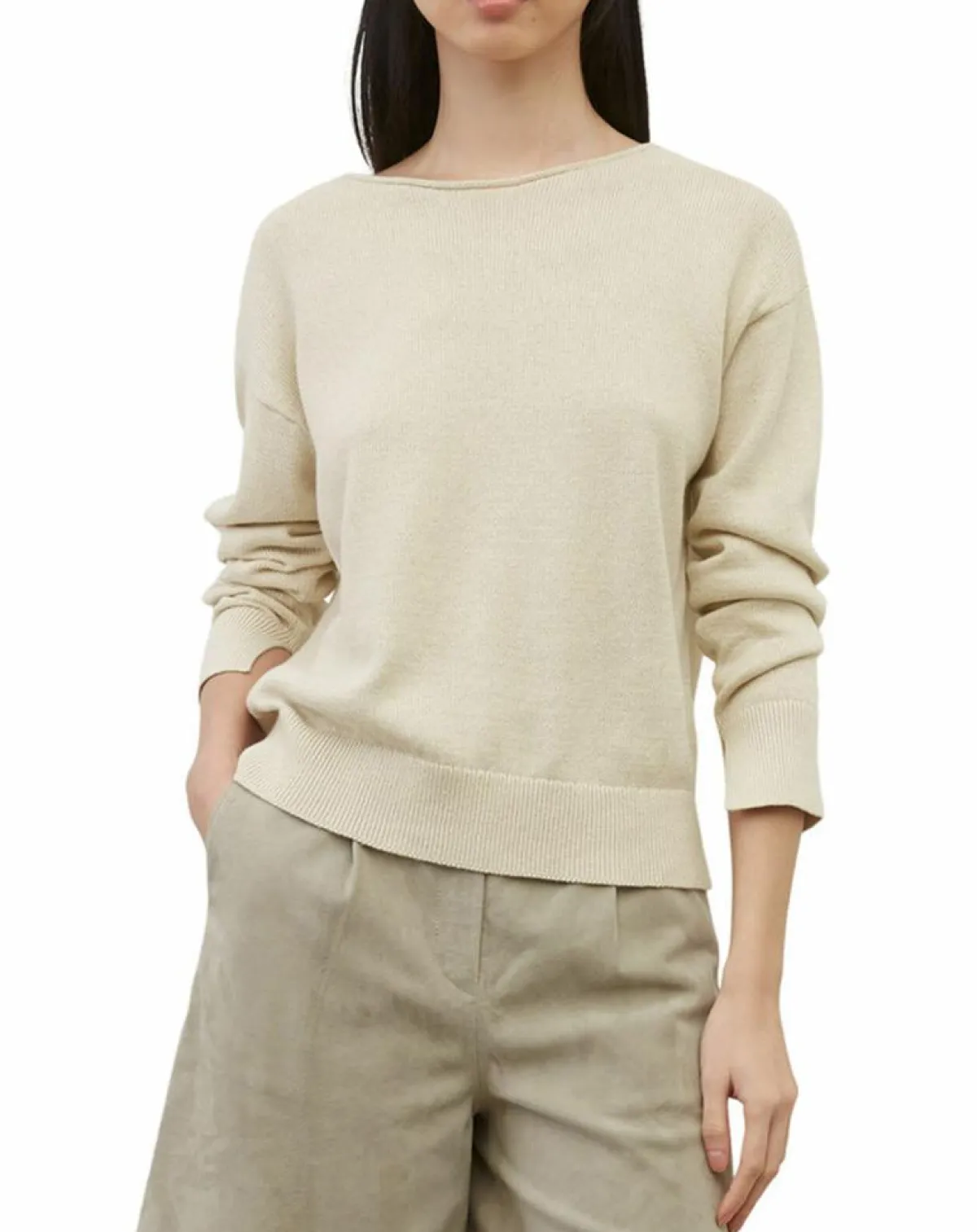 Marc O'Polo Pulls|Pull en Coton & Lin Col Bateau beige clair