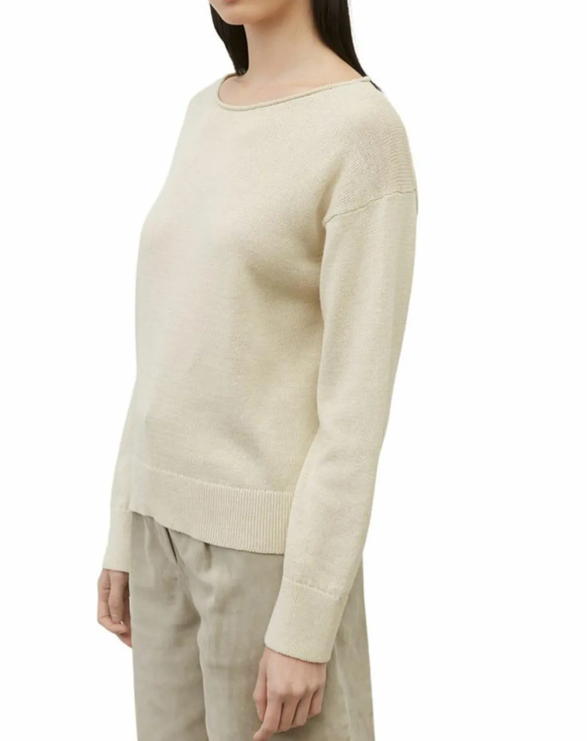 Marc O'Polo Pulls|Pull en Coton & Lin Col Bateau beige clair