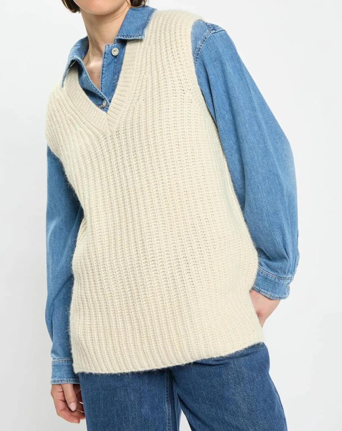 Marc O'Polo Pulls|Pull en Coton, Laine & Alpaga mélangés sans manches écru