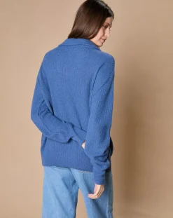 Oscar et Louise Pulls|Pull en Laine & Cachemire mélangés Maia 1/2 zip bleu chiné