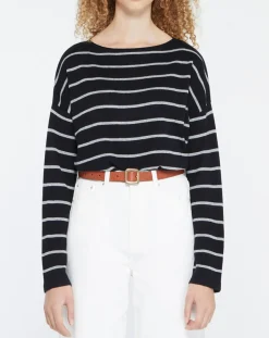 Yerse Pulls|Pull en Laine & Cachemire Julianne à rayures noir/gris