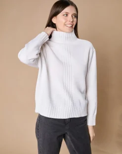 Oscar et Louise Pulls|Pull en Laine & Cachemire Ambre col montant 4 côtes écru