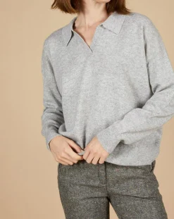 Cashmere Tribu Pulls|Pull en Laine & Cachemire Paloma col polo gris chiné clair