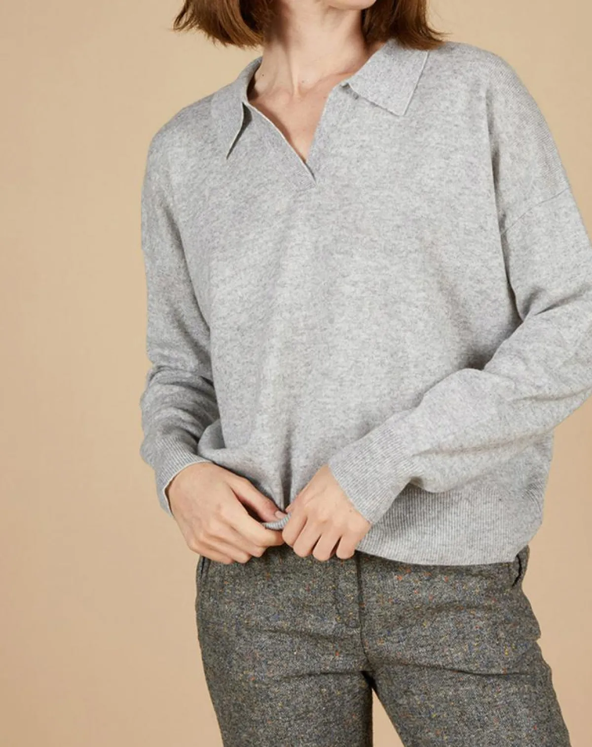Cashmere Tribu Pulls|Pull en Laine & Cachemire Paloma col polo gris chiné clair