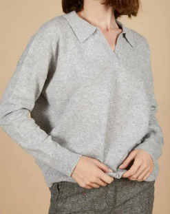 Cashmere Tribu Pulls|Pull en Laine & Cachemire Paloma col polo gris chiné clair