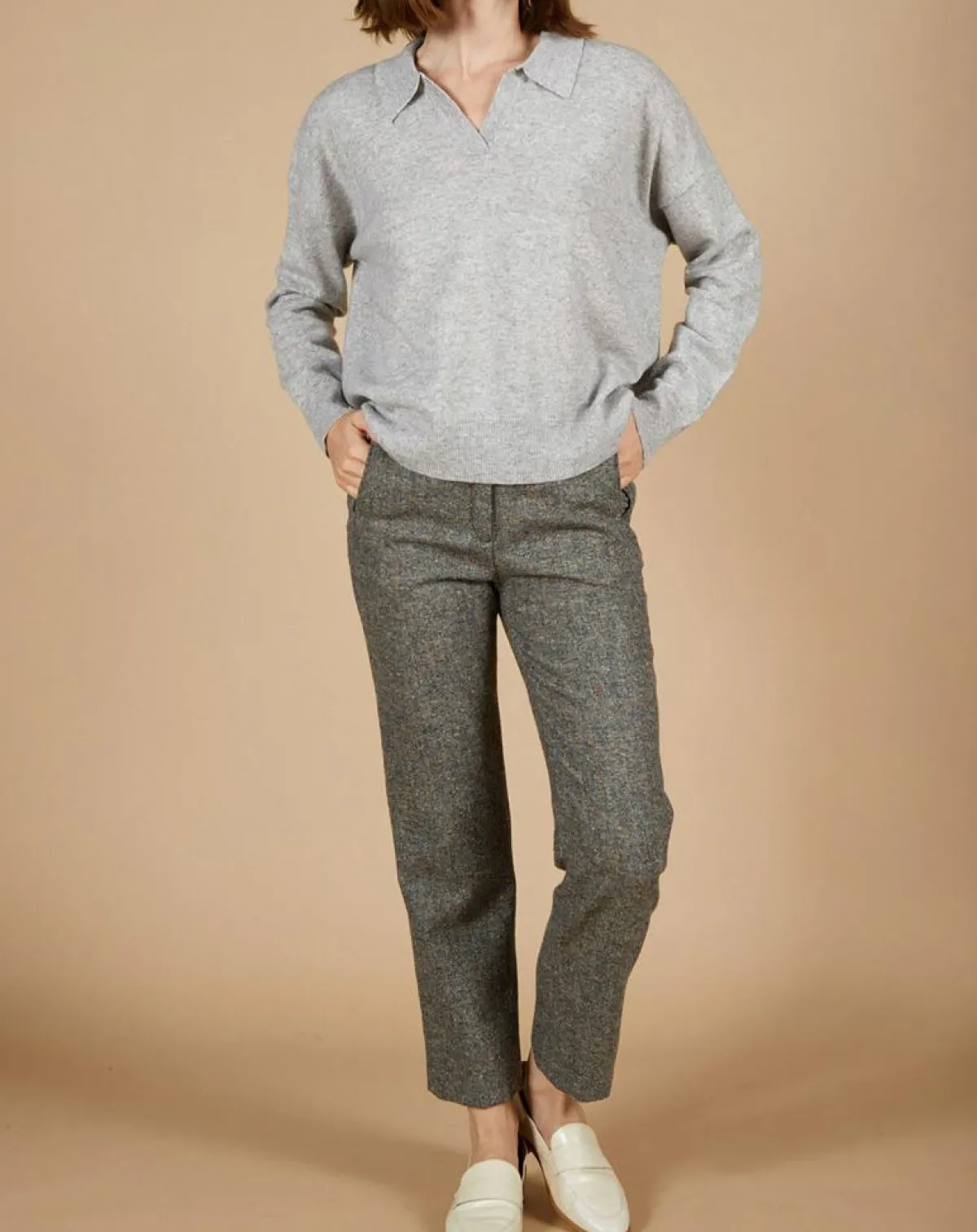 Cashmere Tribu Pulls|Pull en Laine & Cachemire Paloma col polo gris chiné clair