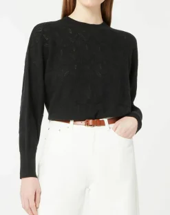 Galeries Lafayette Pulls|Pull en Laine & Cachemire Foug ajouré col rond noir