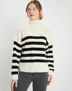 Galeries Lafayette Pulls|Pull en Laine & Cachemire Sydney rayure écru/noir