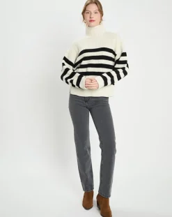 Galeries Lafayette Pulls|Pull en Laine & Cachemire Sydney rayure écru/noir