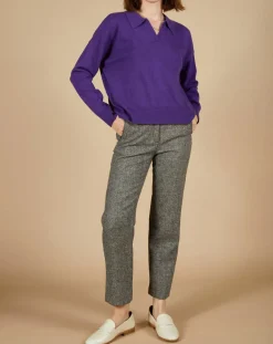 Cashmere Tribu Pulls|Pull en Laine & Cachemire Paloma col polo aubergine