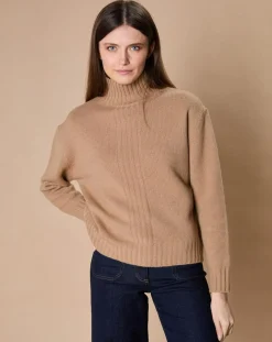 Oscar et Louise Pulls|Pull en Laine & Cachemire Ambre col montant 4 côtes camel