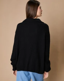 Oscar et Louise Pulls|Pull en Laine & Cachemire mélangés Maia 1/2 zip noir