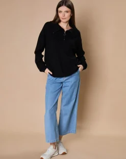 Oscar et Louise Pulls|Pull en Laine & Cachemire mélangés Maia 1/2 zip noir