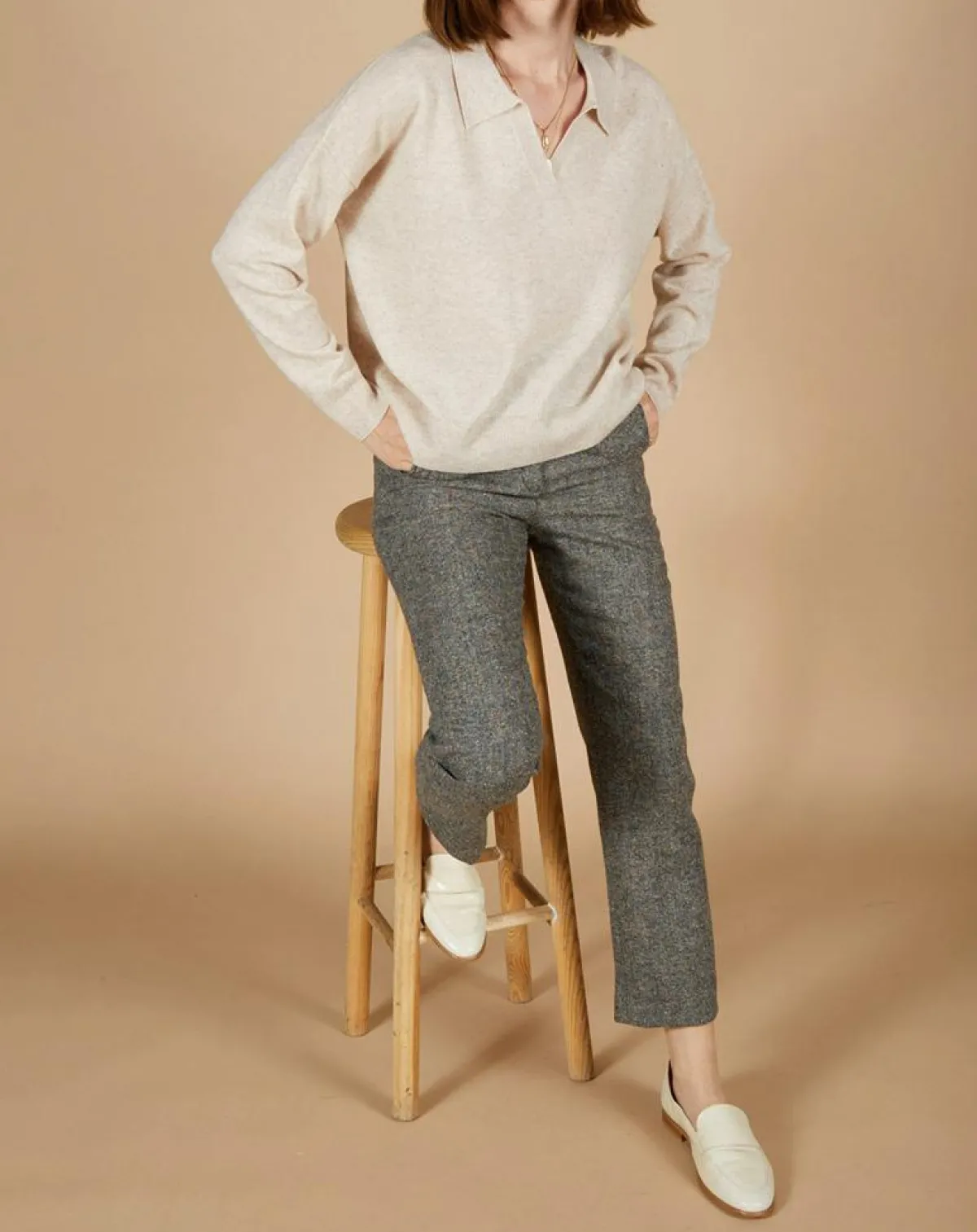 Cashmere Tribu Pulls|Pull en Laine & Cachemire Paloma col polo beige chiné