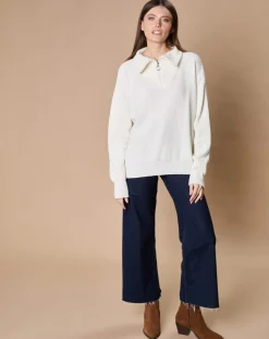 Oscar et Louise Pulls|Pull en Laine & Cachemire mélangés Maia 1/2 zip écru