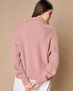 Oscar et Louise Pulls|Pull en Laine & Cachemire mélangés Maia 1/2 zip vieux rose