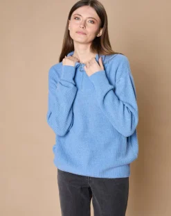 Oscar et Louise Pulls|Pull en Laine & Cachemire mélangés Maia 1/2 zip bleu