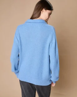 Oscar et Louise Pulls|Pull en Laine & Cachemire mélangés Maia 1/2 zip bleu
