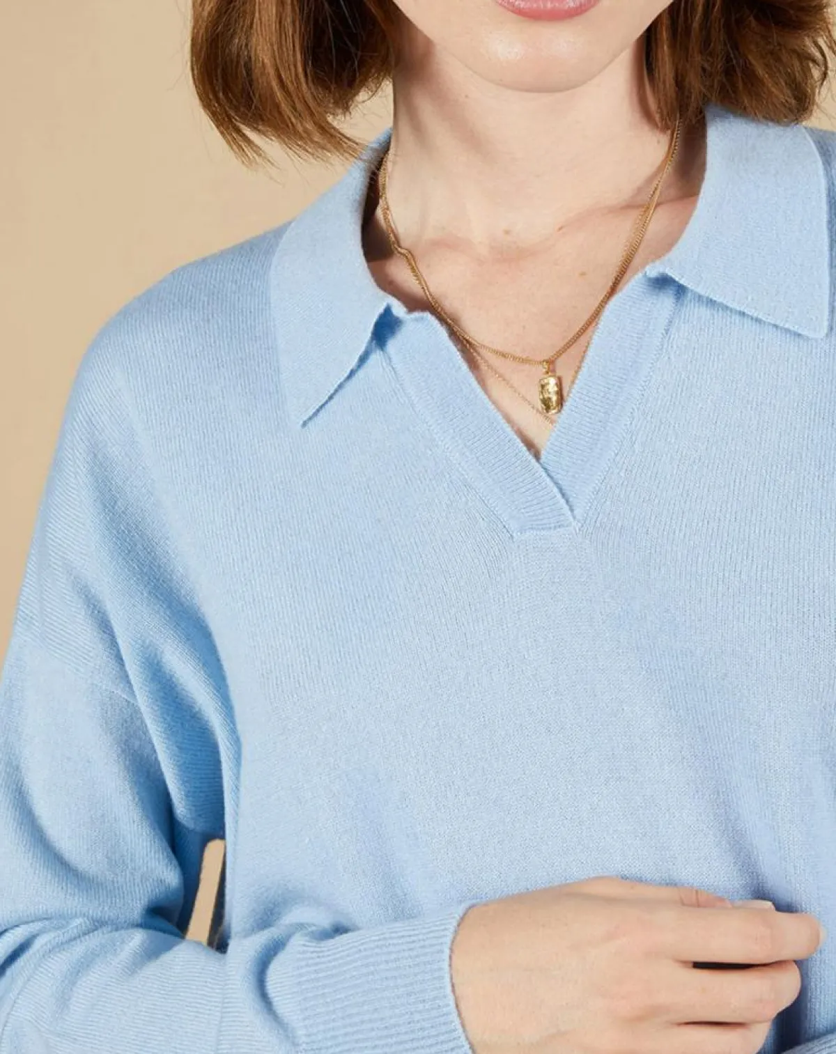 Cashmere Tribu Pulls|Pull en Laine & Cachemire Paloma col polo topaze