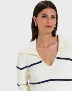 Zapa Pulls|Pull en Laine & Coton Nalanda rayures écru/marine