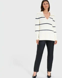 Zapa Pulls|Pull en Laine & Coton Nalanda rayures écru/marine