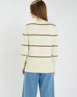 Zapa Pulls|Pull en Laine & Coton Nolyn rayures écru/kaki