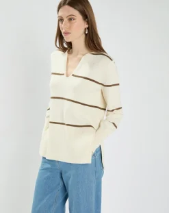 Zapa Pulls|Pull en Laine & Coton Nolyn rayures écru/kaki