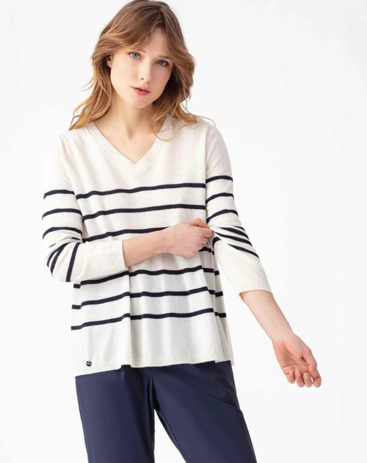 Indies Pulls|Pull en Laine mélangée Danae écru/marine