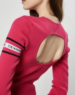 Marine Serre Pulls|Pull en Laine mélangée Open-Back Ribbed rose fushia