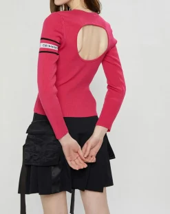 Marine Serre Pulls|Pull en Laine mélangée Open-Back Ribbed rose fushia