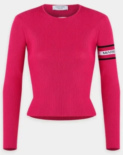 Marine Serre Pulls|Pull en Laine mélangée Open-Back Ribbed rose fushia