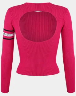 Marine Serre Pulls|Pull en Laine mélangée Open-Back Ribbed rose fushia