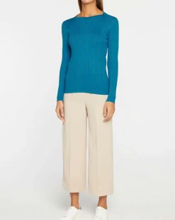 Galeries Lafayette Pulls|Pull en Maille côtelée col bateau Fya bleu moyen