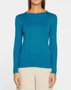 Galeries Lafayette Pulls|Pull en Maille côtelée col bateau Fya bleu moyen