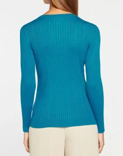 Galeries Lafayette Pulls|Pull en Maille côtelée col bateau Fya bleu moyen