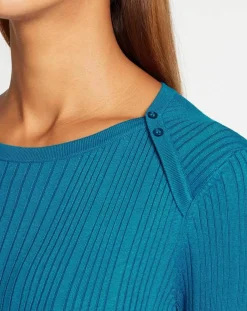 Galeries Lafayette Pulls|Pull en Maille côtelée col bateau Fya bleu moyen