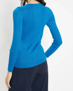 Galeries Lafayette Pulls|Pull en Maille côtelée col bateau Fya bleu moyen