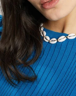 Galeries Lafayette Pulls|Pull en Maille côtelée col bateau Fya bleu moyen