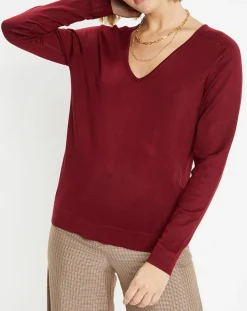 Galeries Lafayette Pulls|Pull en Maille fine col V Fya bordeaux