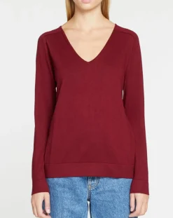Galeries Lafayette Pulls|Pull en Maille fine col V Fya bordeaux