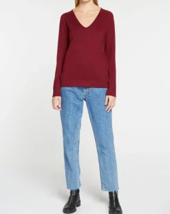 Galeries Lafayette Pulls|Pull en Maille fine col V Fya bordeaux