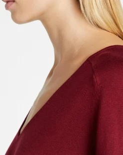 Galeries Lafayette Pulls|Pull en Maille fine col V Fya bordeaux